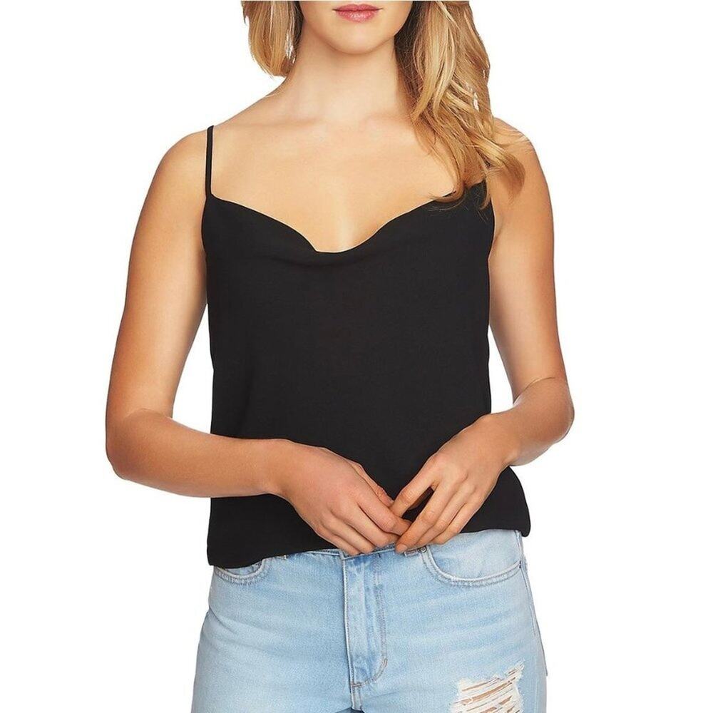 1.State Womens Top Size S Black Sleeveless Cowl Neck Satin Casual Camisole